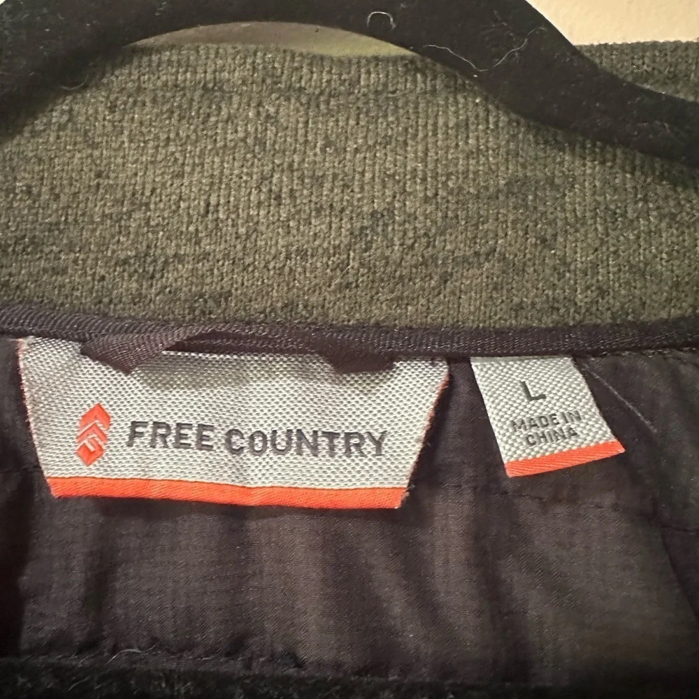 Free Country Olive Green and Black Zip Up Jacket Pockets Size Large Men’s